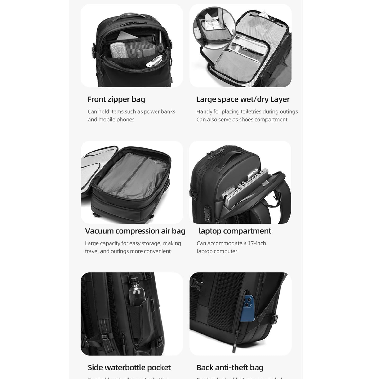 Alomejor Sac à Dos de Compression à Double épaule avec Serrure à Combinaison de sécurité pour les Voyageurs Randonnée Nylon Composite TPU 25L-30L-60L
