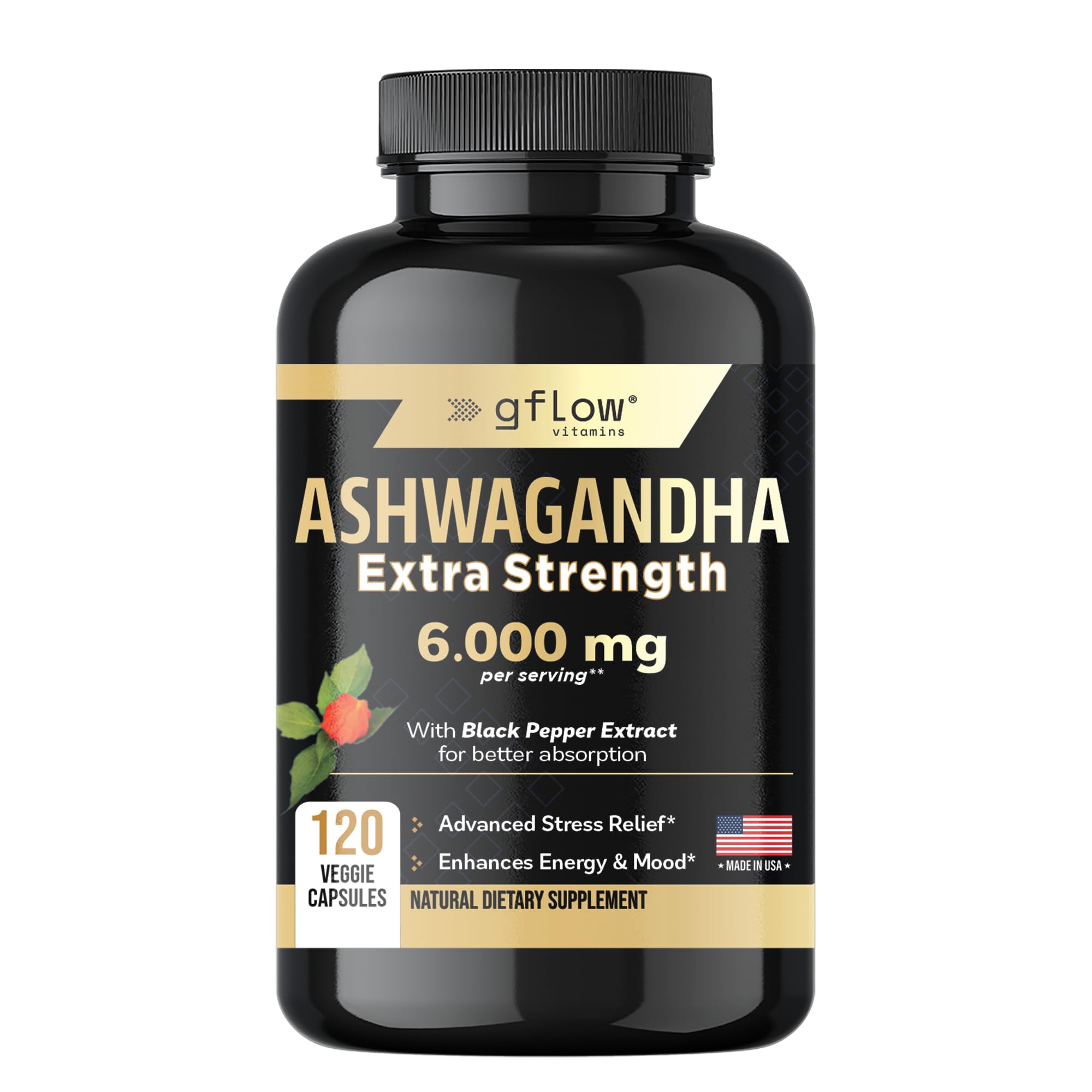 Ashwagandha Supplements for Women and Men 6000mg | Sleep, Mood and Energy Support | Extra Strength, Vegan Friendly, Non-GMO, Made in USA