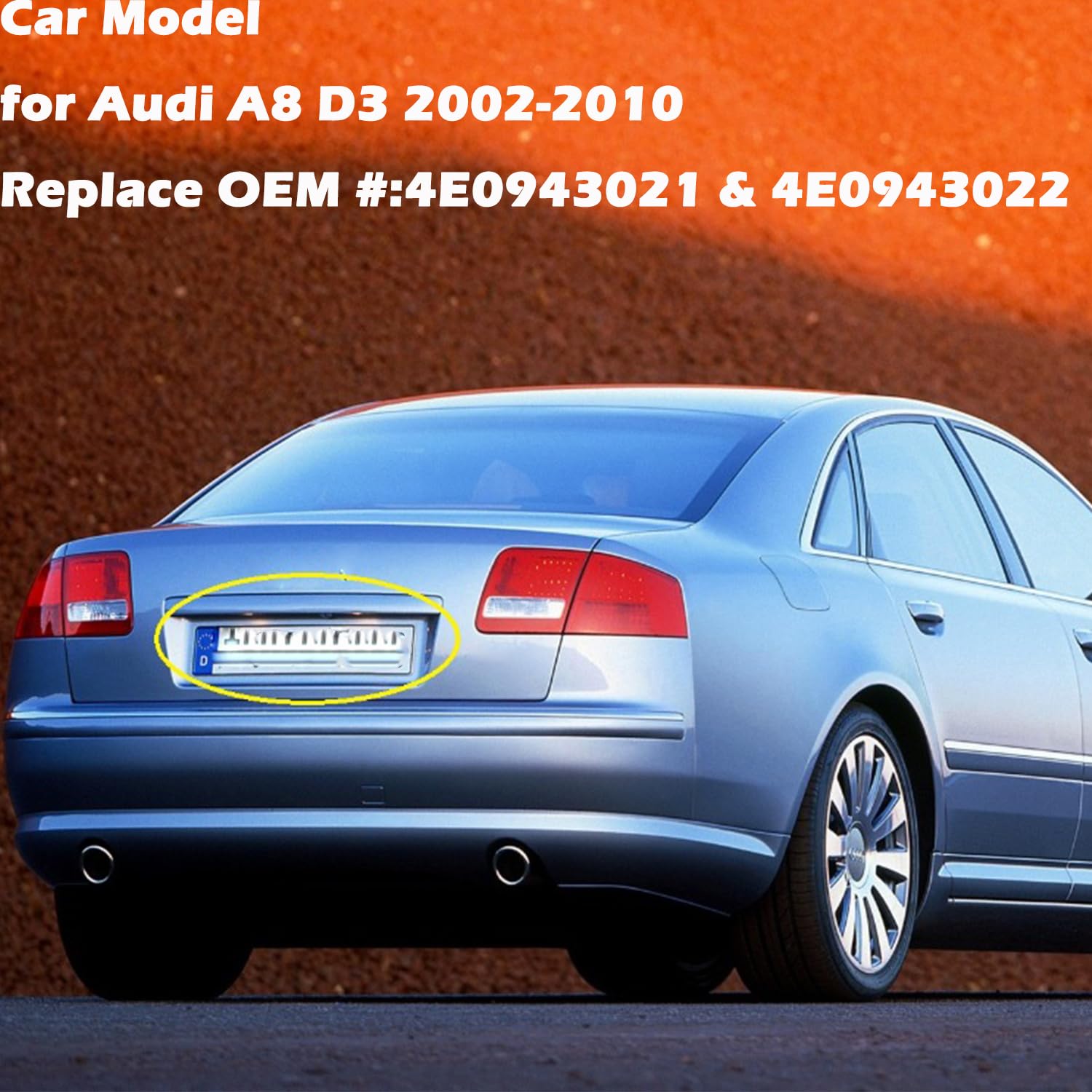 Feux de Plaque d'immatriculation à LED, 2 pièces sans Erreur, Feux de Plaque d'immatriculation compatibles avec Audi A8 D3 2002-2010 OEM# 4E0943021,4E0943022 Feu arrière