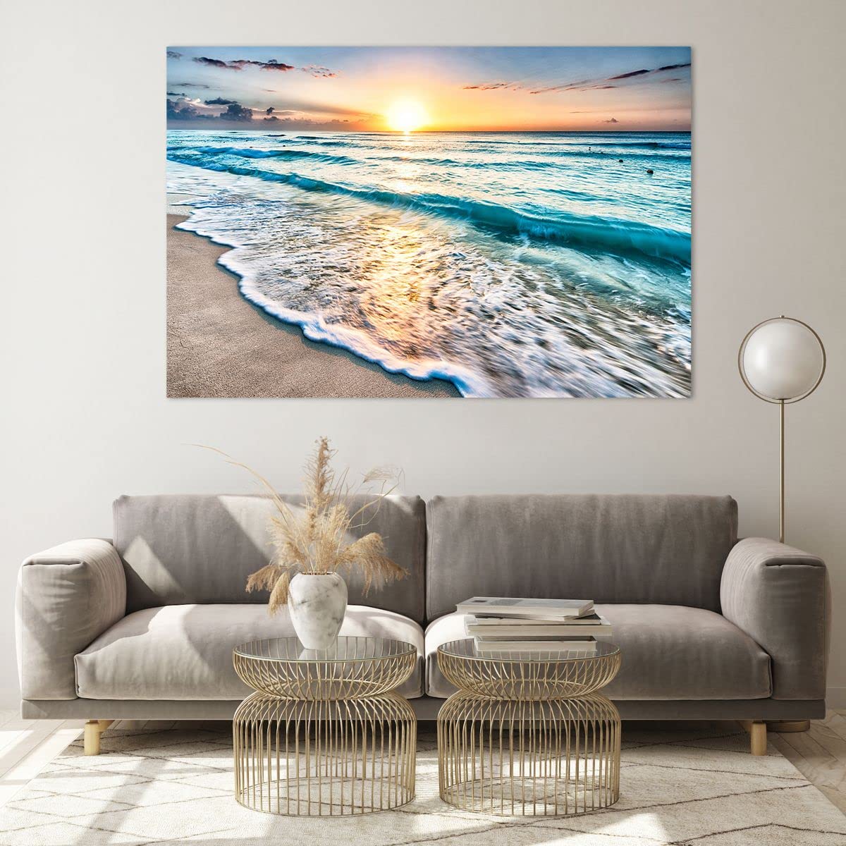 Tableau Déco Moderne Impression Sur Verre 120x80cm - Vague Mer Paysage - ARTTOR