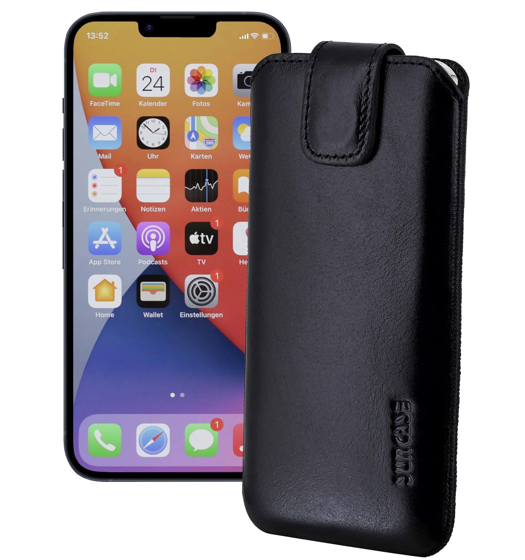 Suncase Ledertasche Für IPhone 13 Pro - Slim Edition Mit Magnetverschluss In Tabak Braun