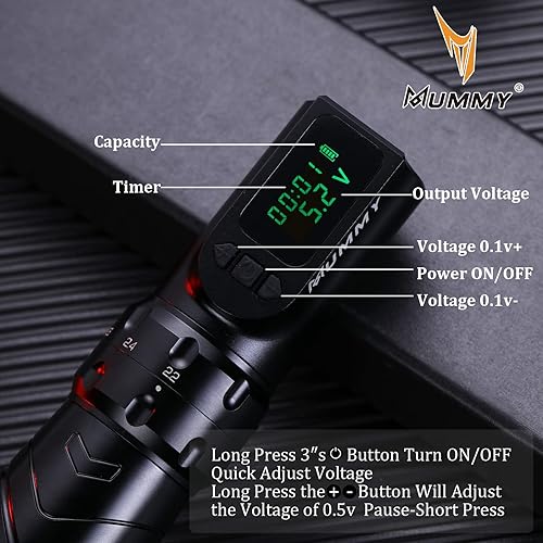 Miniatura 3 de Mummy Anubis - Máquina de tatuaje con 6 tiempos ajustables 2.2, 2.4, 2.8, 3.3, 3.7, 0.165 in 2000 mAh batería (Anubis con batería adicional)