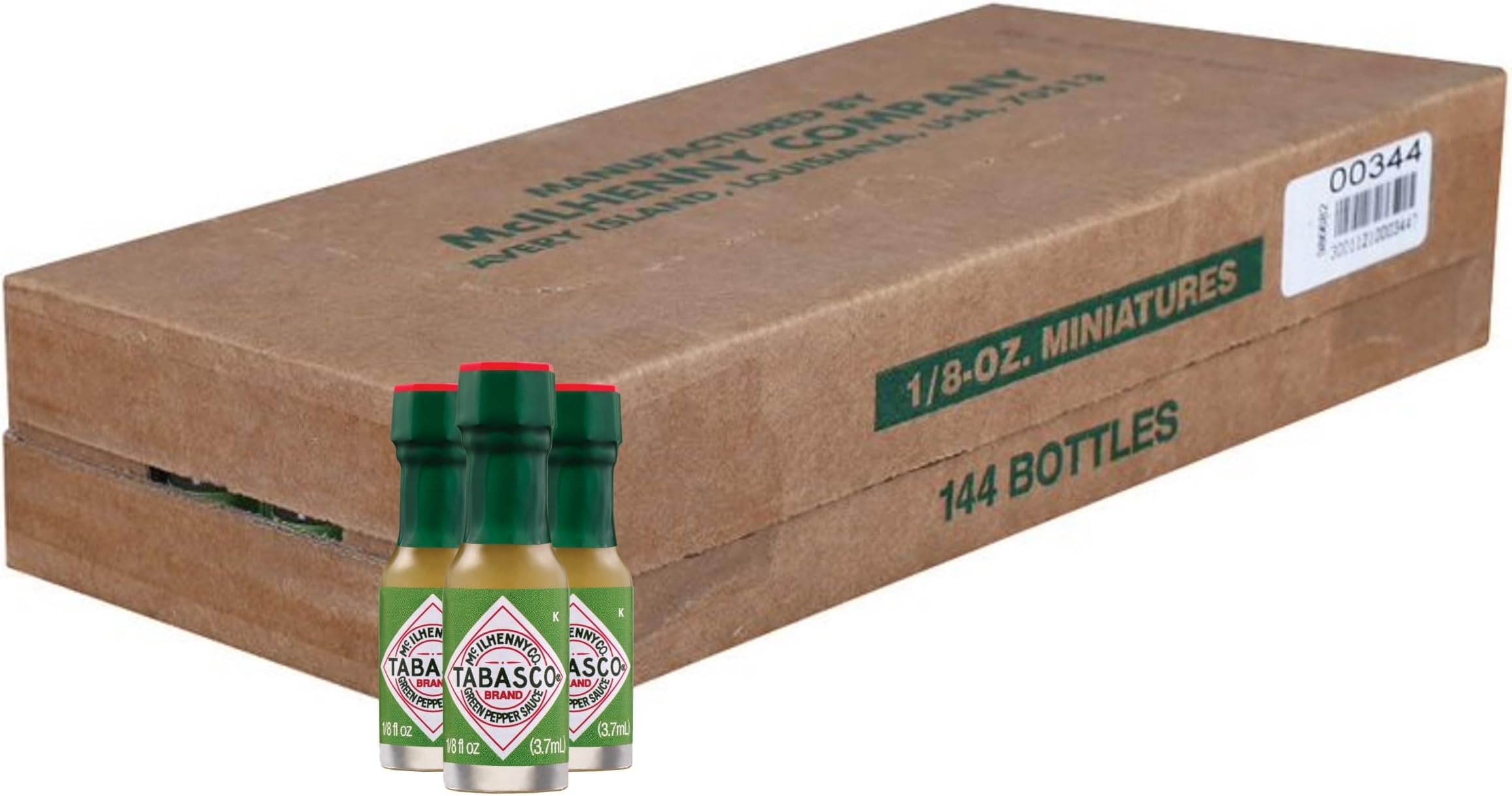 TABASCO Brand Green Jalapeno Pepper Sauce, Mild Hot Sauce, Mini Glass Bottles, Balanced Flavor, Crisp & Zesty Jalapeno Sauce, Great on Mexican Dishes & More, 1/8 Oz Mini Bottles (Pack of 144)