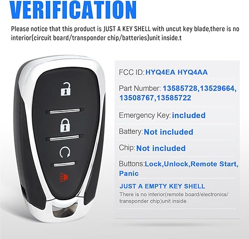 Miniatura 2 de Keyles - Funda de repuesto para llave de automóvil con llave de emergencia sin cortar, 4 botones para Chevrolet Cruze Traverse Volt Bolt Equinox