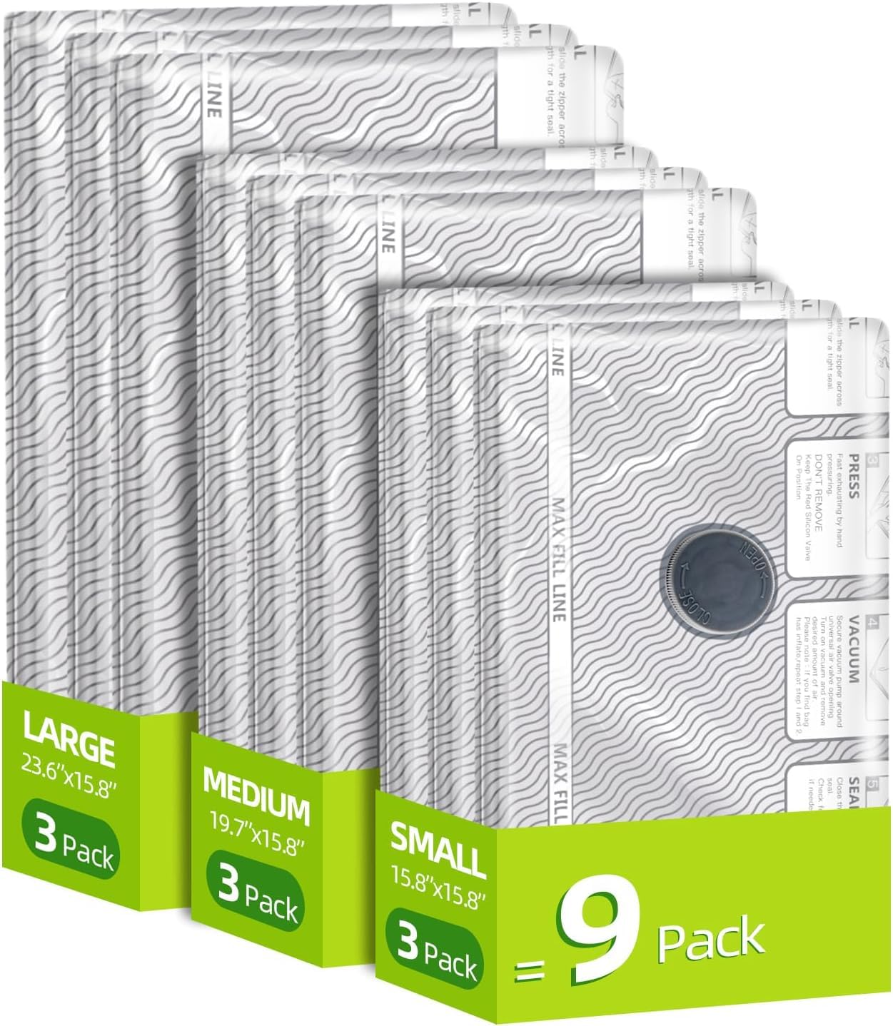 VACKFOX Travel Vacuum Storage Bags,9 Pack Carry-On Size Compression Packing Bags for Luggage and Suitcase, Space Saver for Clothes and Clothing Travel