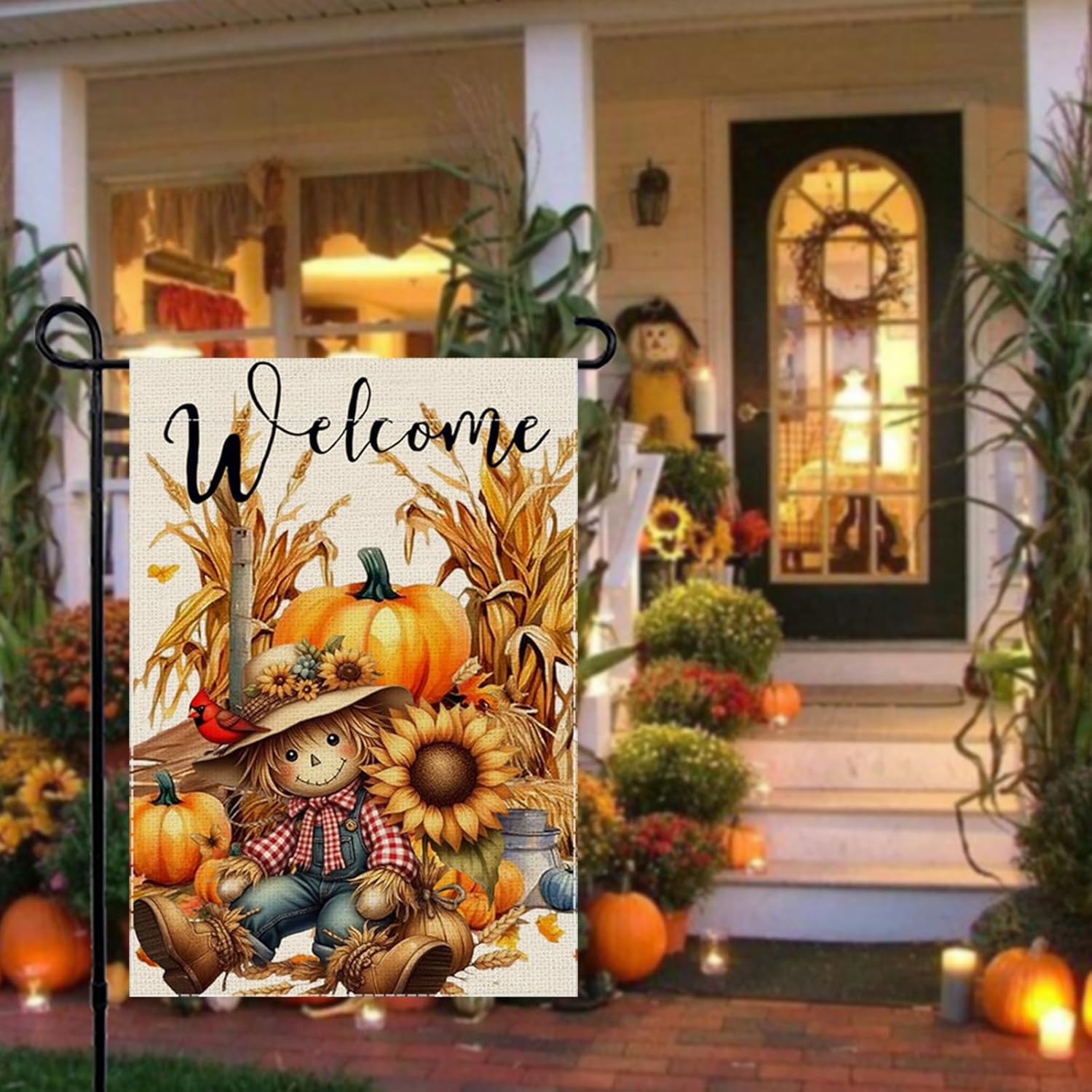 Fall Garden Flag Scarecrow Welcome Small Flags for Outside, 12x18 Inch Straw Sunflower Maple Leaves Double Sided Burlap Autumn Thanksgiving Harvest Party Farmhouse Outdoor Yard Lawn Decoration - Image 6