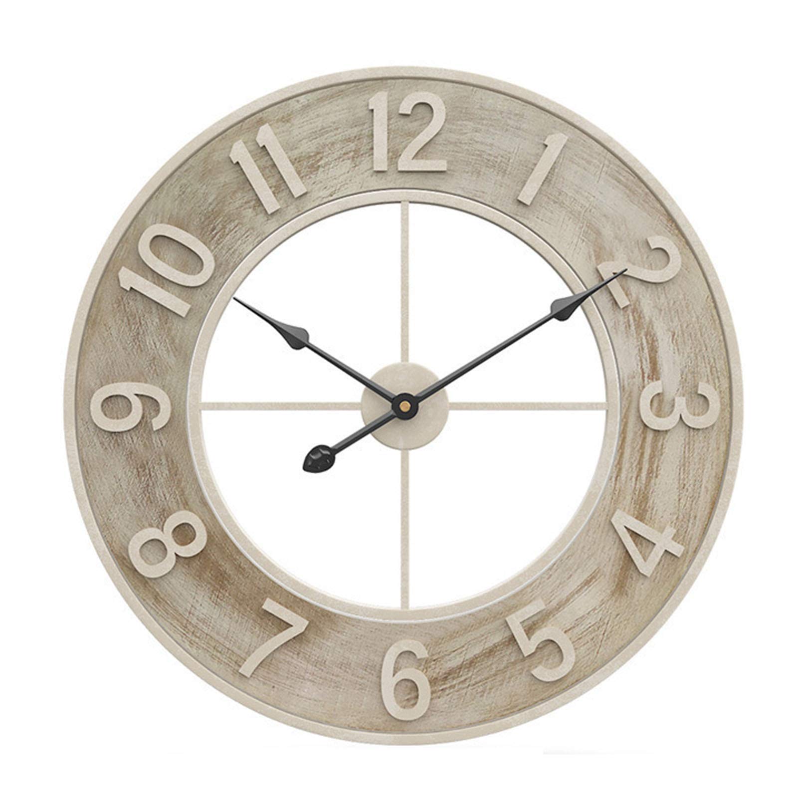 DDHZTA 24In/60Cm Wall Clock,Large Oak Grey Wooden Oversized Modern Vintage Clock, Silent Non-Ticking,Great for Living Rooms, Conservatories, Kitchens, Pubs, Cafes