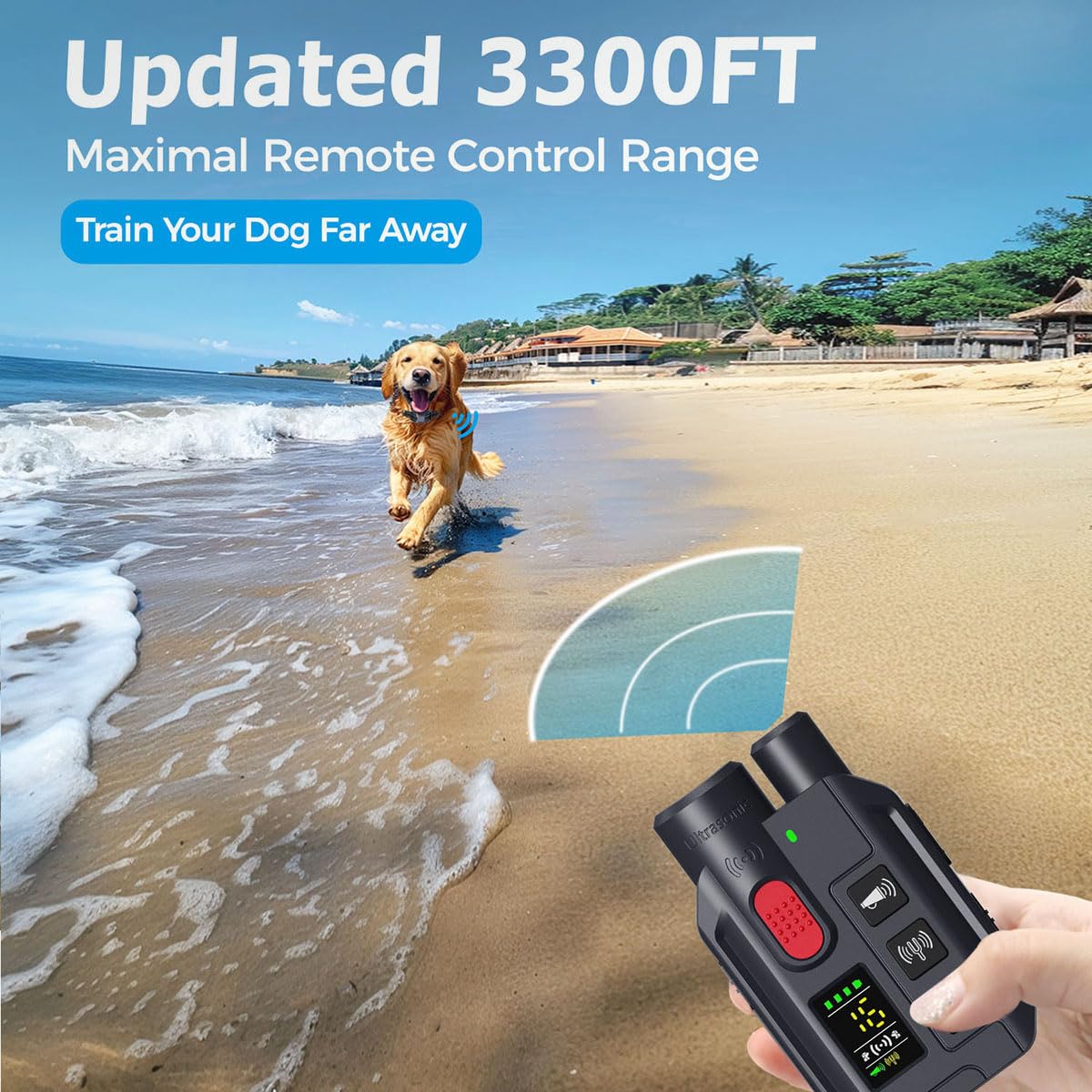 Collare da addestramento per cani con telecomando, portata remota 1000 m, modalità di addestramento suono/vibrazione/ultrasuoni, blocco di sicurezza ricaricabile e impermeabile IP67