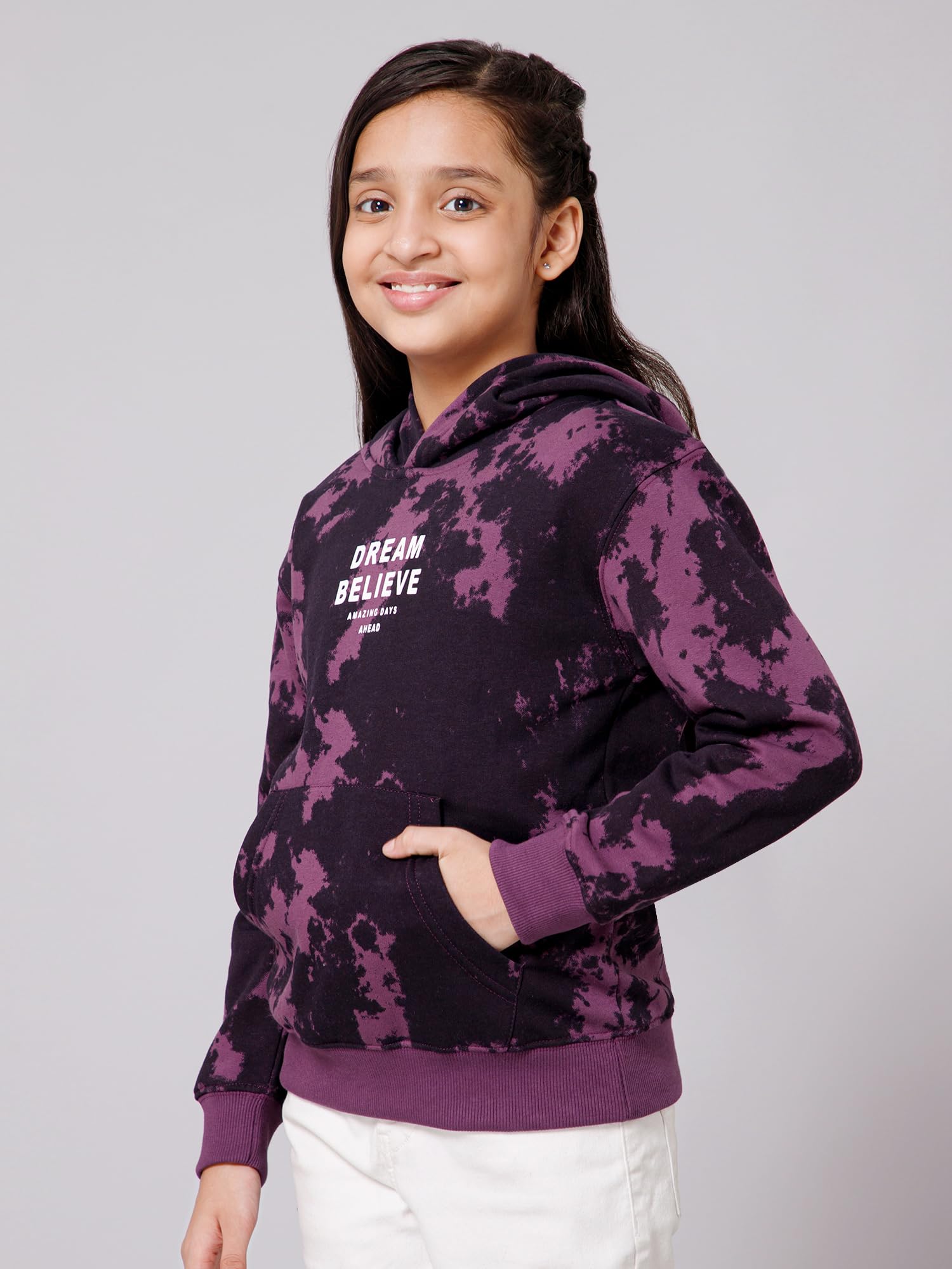 Alan Jones Clothing Girls Cotton Blend Hooded Neck Regular Sweatshirt(GL22-SW102-PR-15.16YRS_Purple_15Years-16Years)