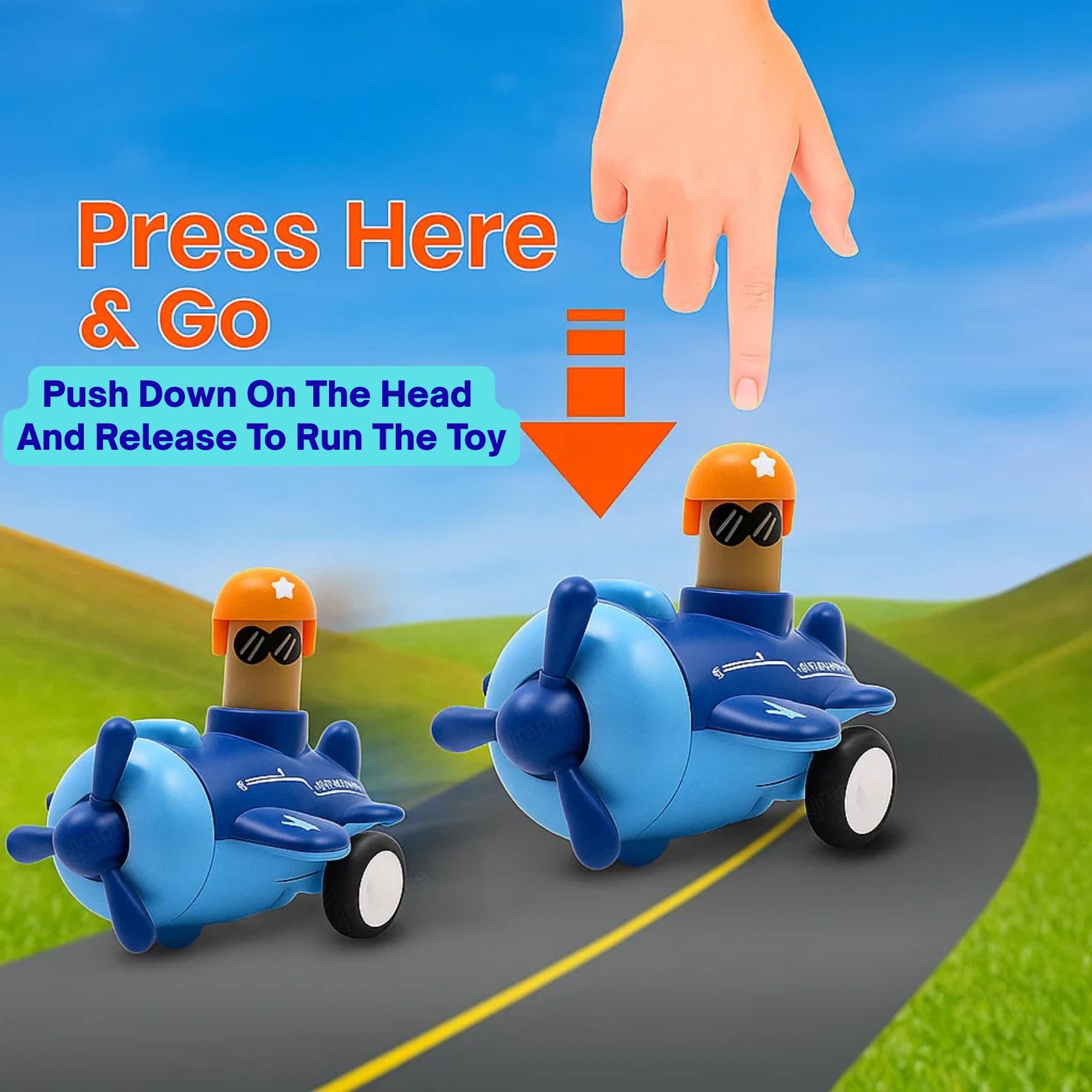 GRAPHENE Push N Go Airplane Aeroplane Engine Toy Friction Powered Car for Baby Unbreakable Press and Go Transport 360° Head Rotation Vehicles Gifts for Kids Boys Girls Toddlers Pack of 1 Multicolor - Image 4 thumbnail