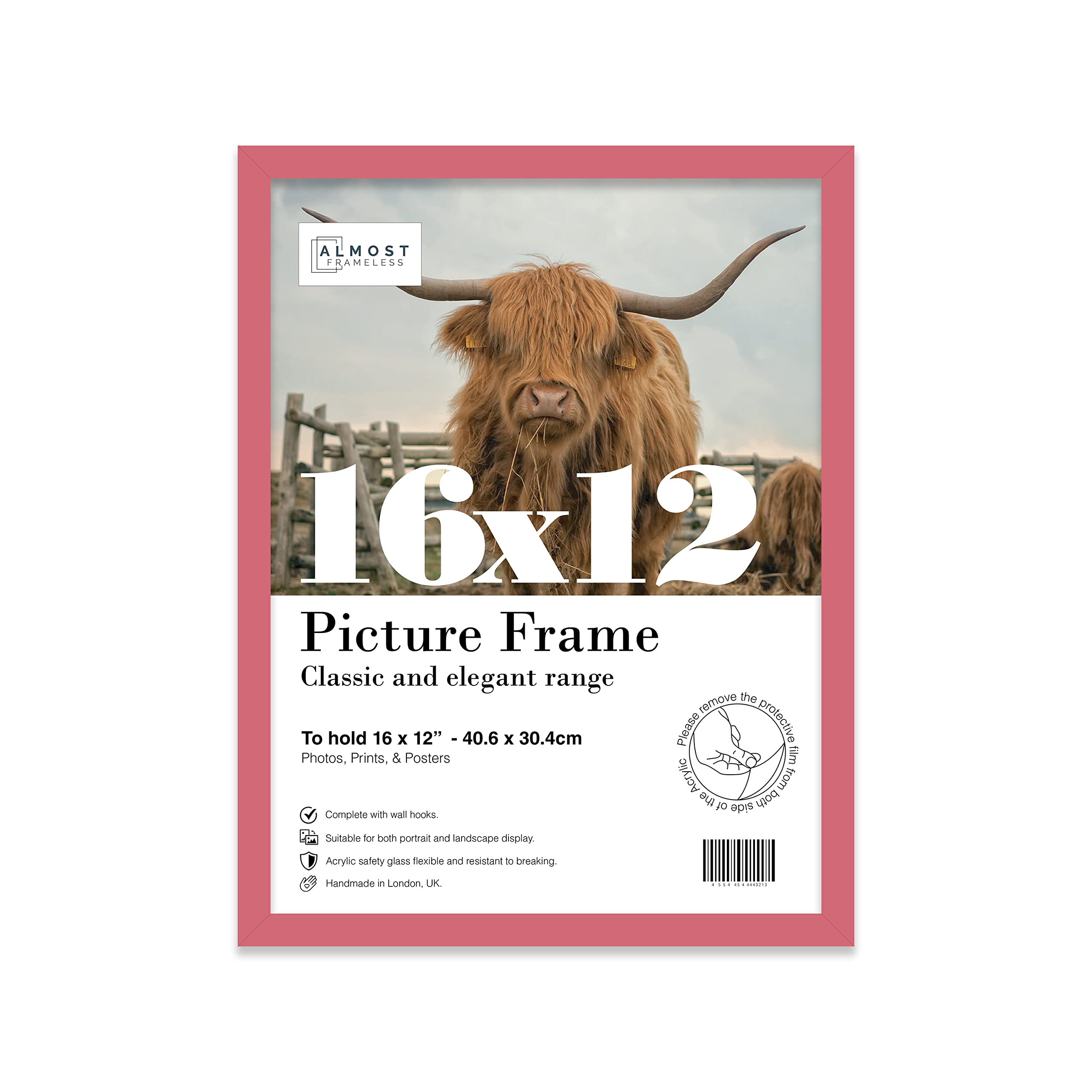 16x12 Inch Pink Photo Frame Wall Mountable Picture Frame Standard Photograph Size, 16" X 12" (41 X 31cm)