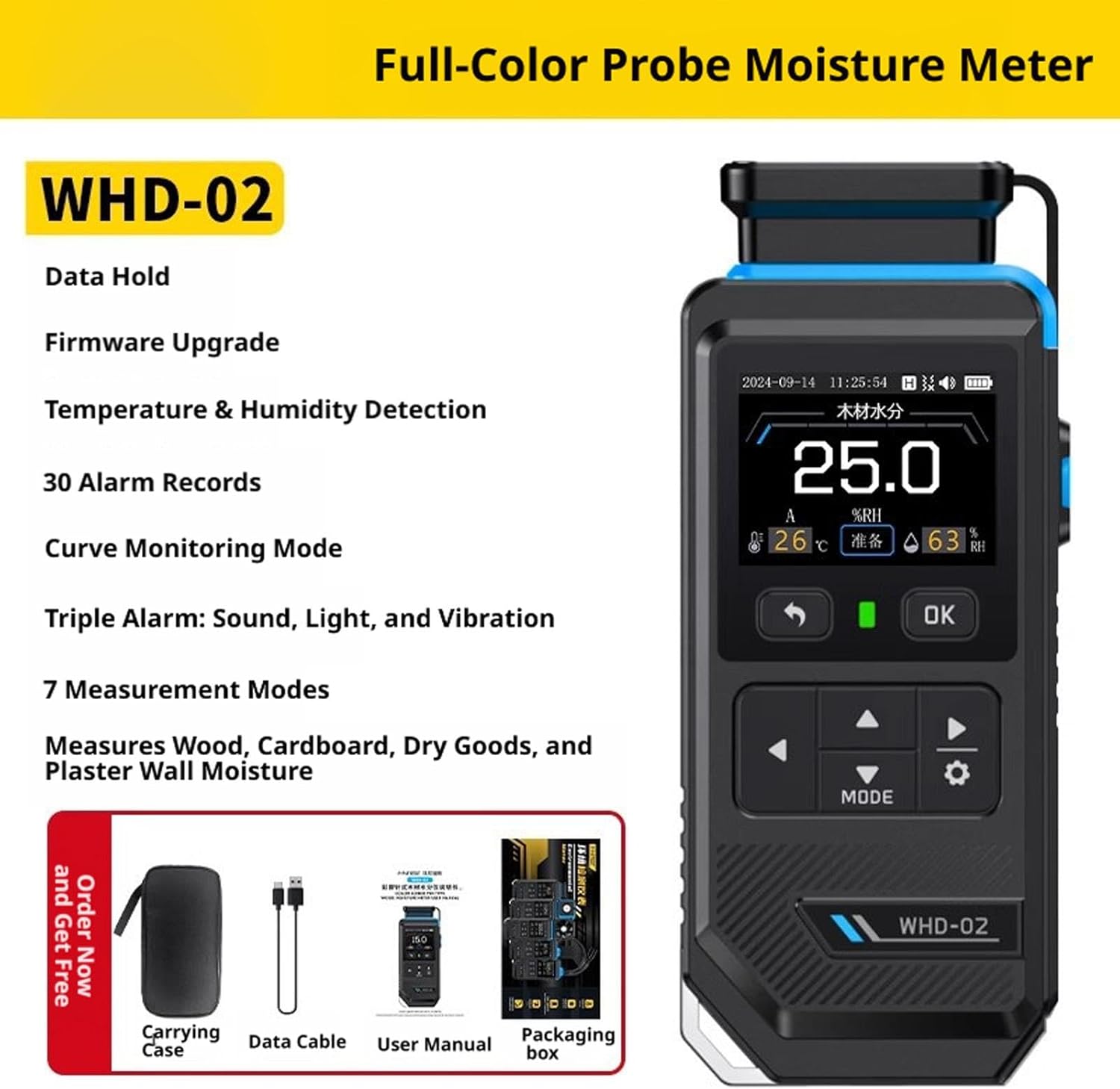 Digital Humidity Tester Featuring Alarm and Fast Sampling for Wood Panels Transducer