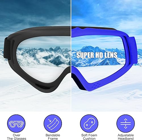 Miniatura 4 de Gafas de esquí para niños, gafas de esquí para niños de 6 a 14 años, compatible con casco, protección UV400, antiniebla, antiarañazos, gafas de