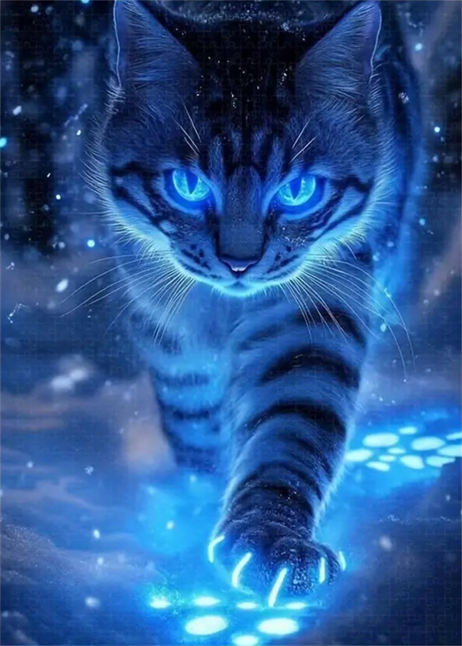 Puzzle 2000 Pezzi per Adulti,Puzzles Artistico,Gatto fluorescente blu puzzle fai da te Intrattenimento Creativo, puzzles Classico Regali per la casa