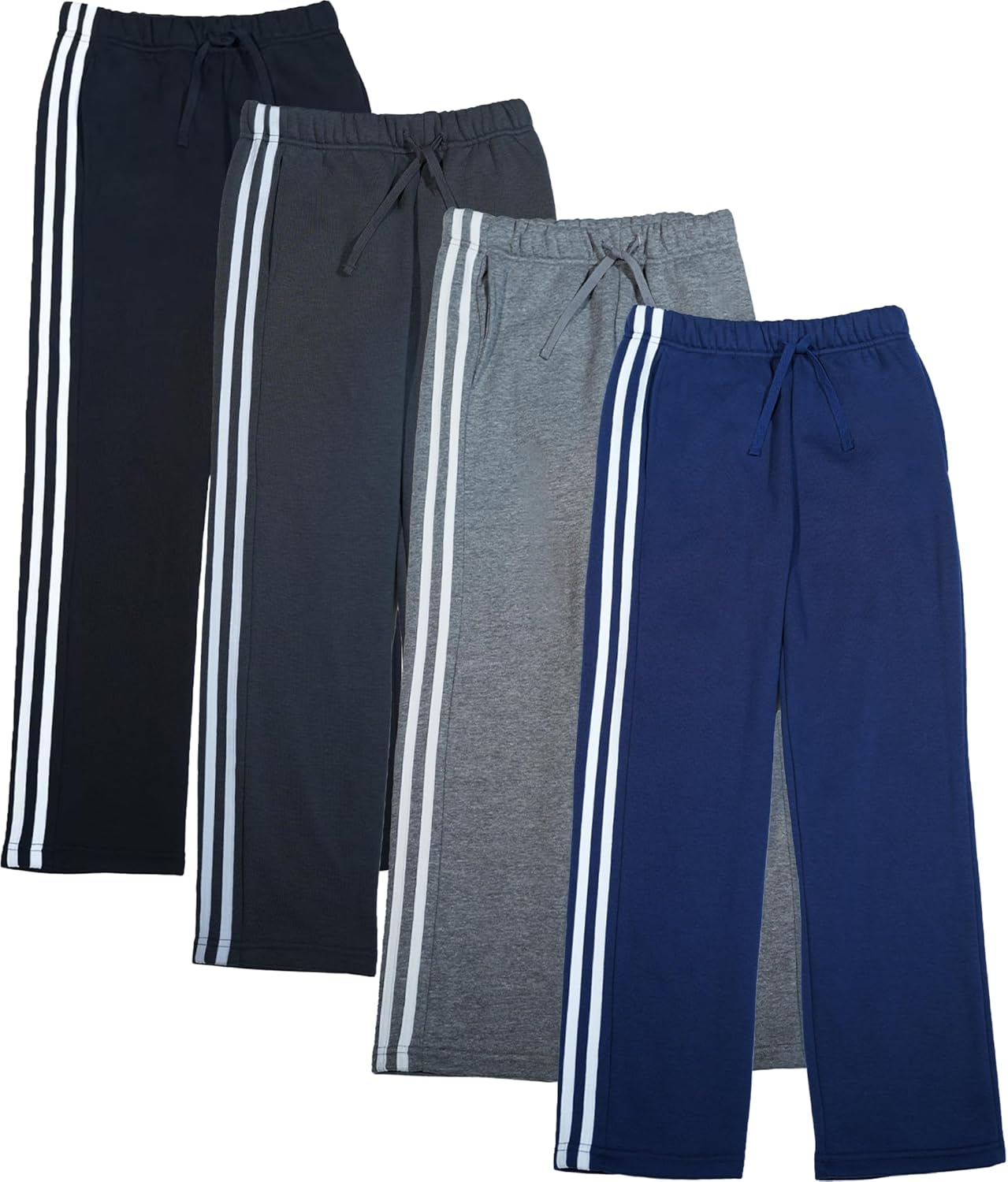 Boys Sweatpants, Fleece Lined Joggers, 4-Pack Baggy Athletic Pants, Youth Kids Activewear, Size 4-16
