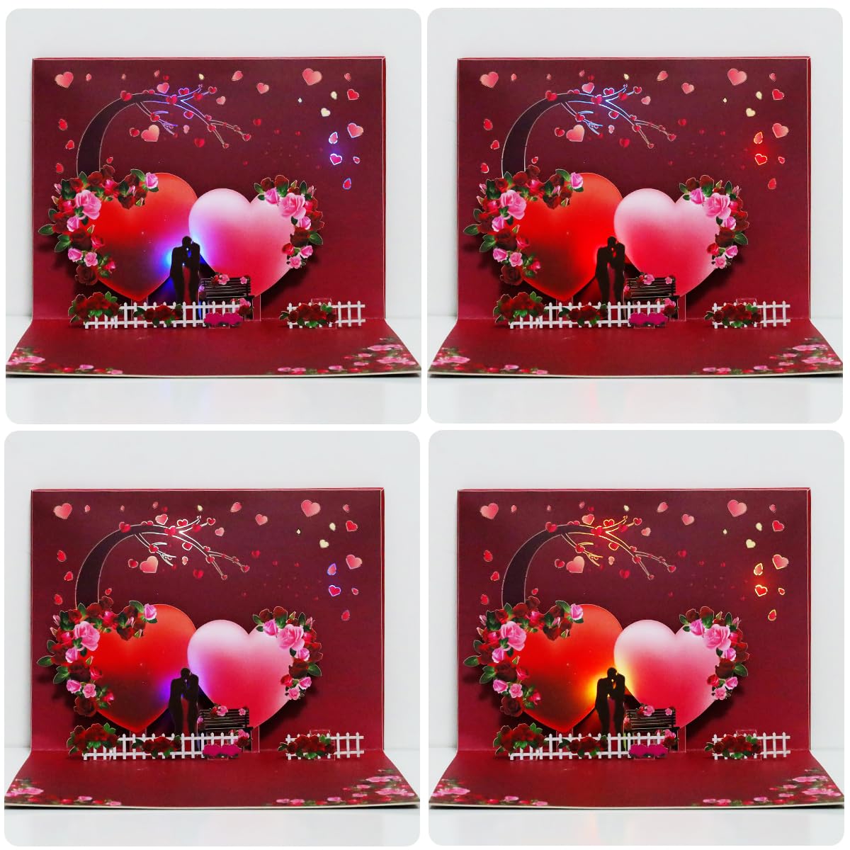 Tarjeta de San Valentín con luz y música, romántica tarjeta de felicitación emergente, aniversario, con sobre.