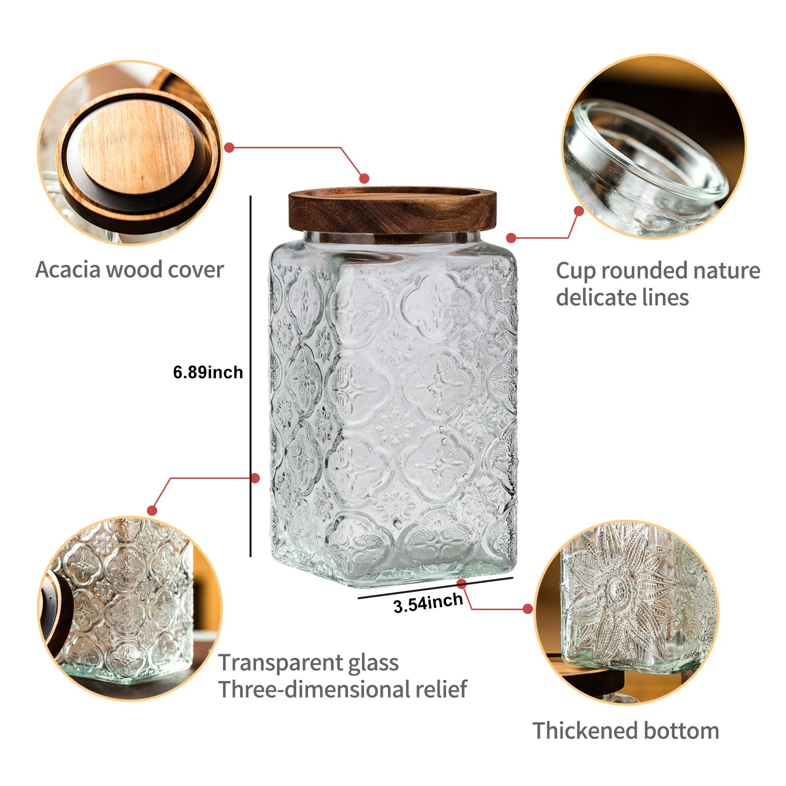 Aurfedes Vintage glass sealed storage jar with sealed wooden lid, Kitchen Storage glass food storage container for, coffee beans, oats, flour, cereal, food storage jar (2*plum blossom)