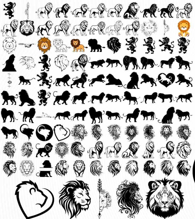 Lion Bundle 120+ Design | Dxf Eps SVG Png PDF Format de fichier imprimable | Téléchargement...