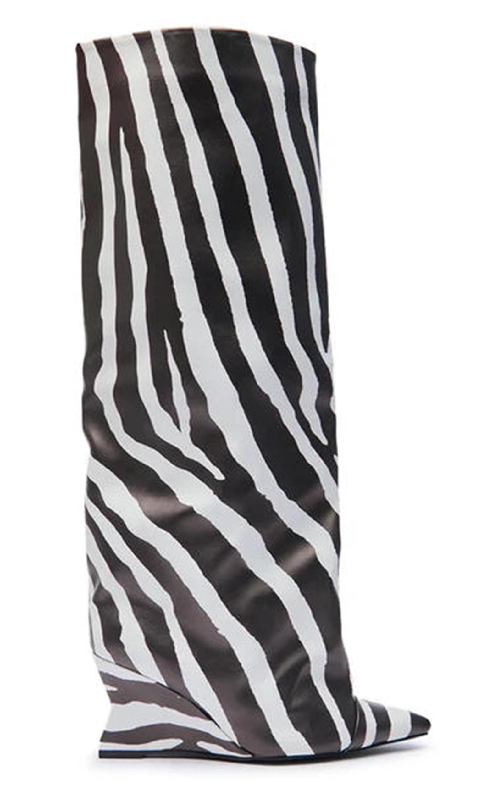 Womens Knee High Boots Zebra Print Fashion Long Boots Pointed Toe Slip-On Tall Boots for Party Streetwear and