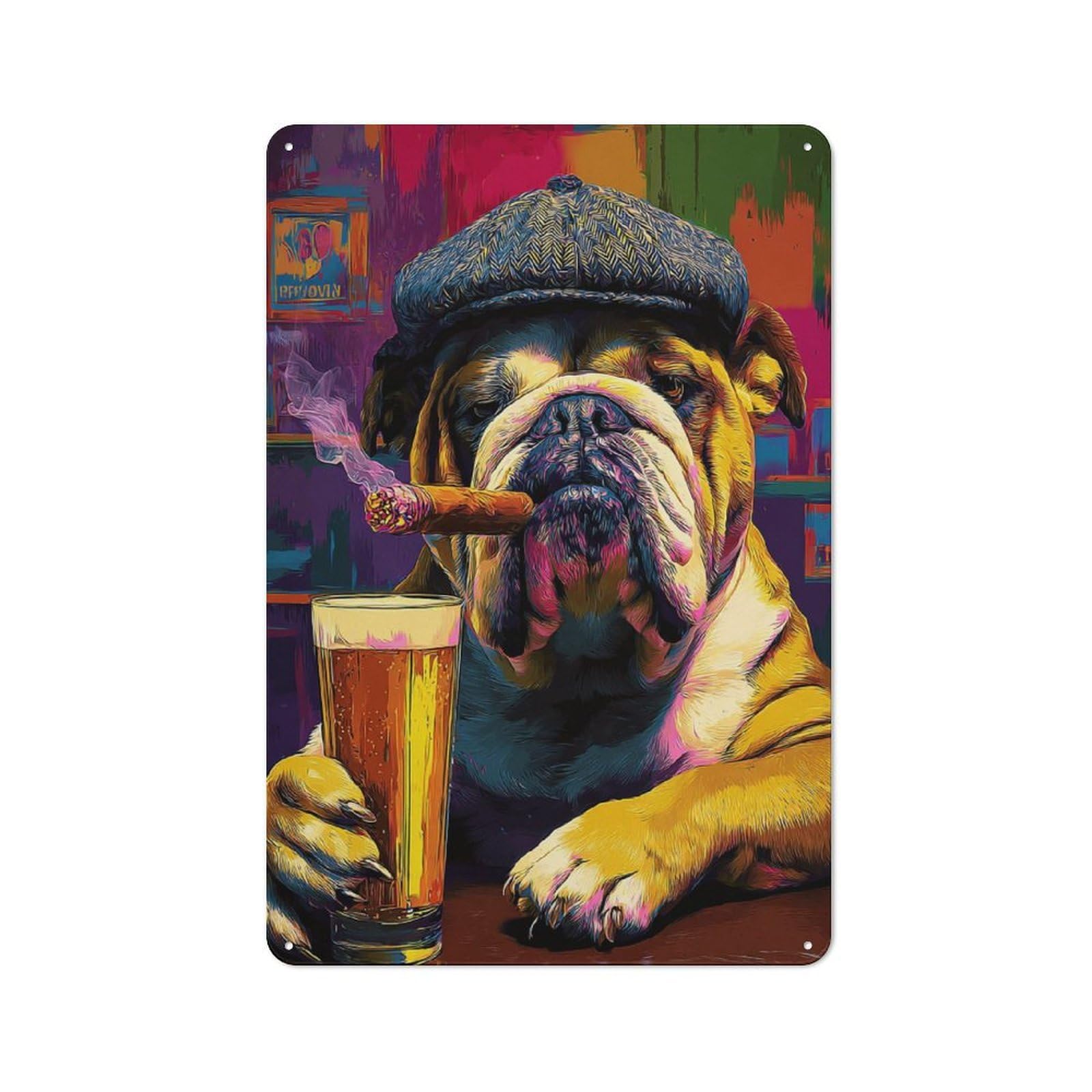 Vintage Tin Sign 30x20cm with Chill Bulldog with Beer And Cigar -1 for Kitchen Or Home Bar, for Home Interiors, Feature Walls And Decorative Displays