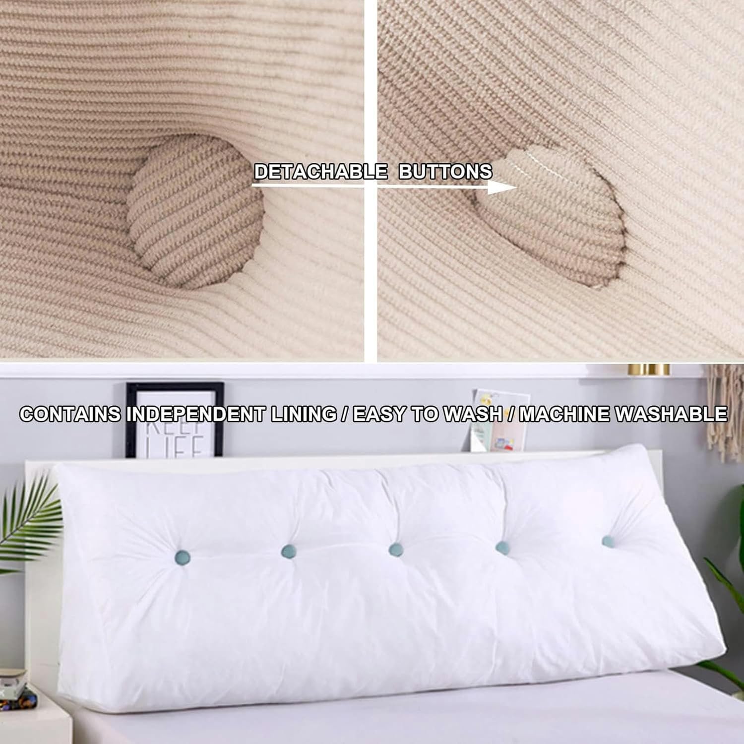 FLTRGO Large Triangular Headboard Cushion Wedge Reading Bed Rest Pillow Triangle Headboard Backrest Fleece Positioning Support Bolster for Dorm Room Daybed, Beige