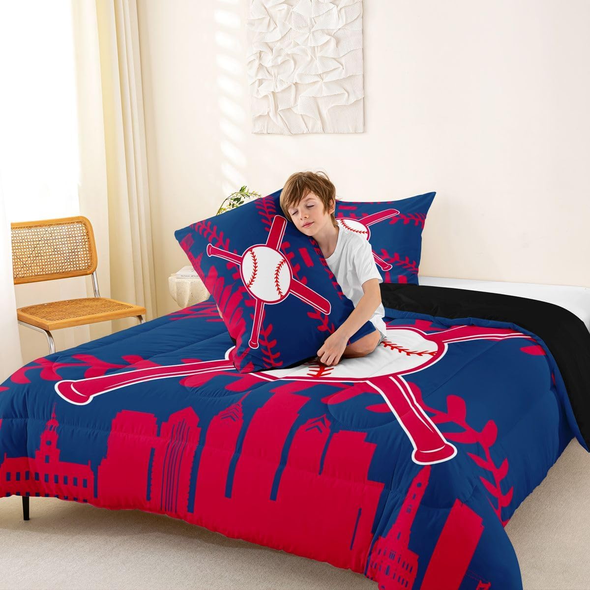 Erosebridal Sports Comforter for Kids Boys Girls,Teen Boy Baseball Bedding Queen,Softball Duvet Insert,Ball Game Quilt with 2 Pillowcases Lightweight
