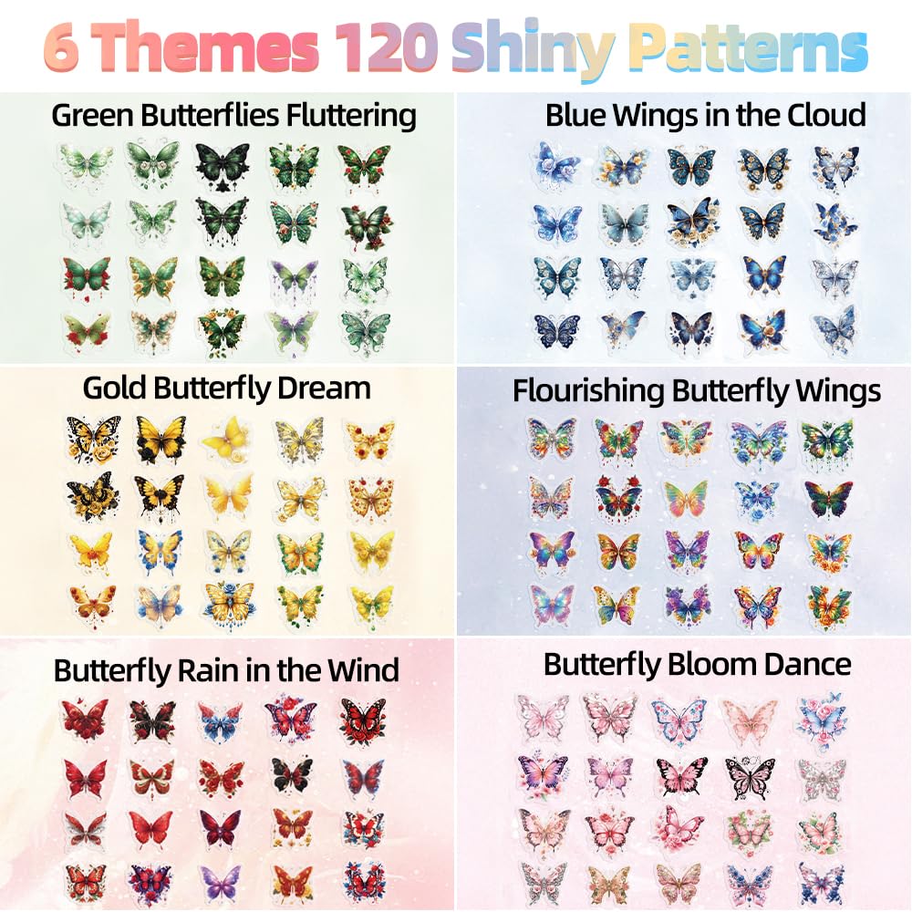120 Stück Holografische Schmetterling-Aufkleber – Glitzer & Transparent – 6 Themen Für Scrapbooks, Handy & DIY