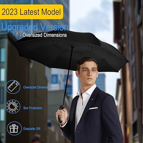 Vista 140 de SIEPASA Paraguas invertido invertido de 49/56 pulgadas, doble toldo extra grande, ventilado, resistente al viento, impermeable, paraguas de golf