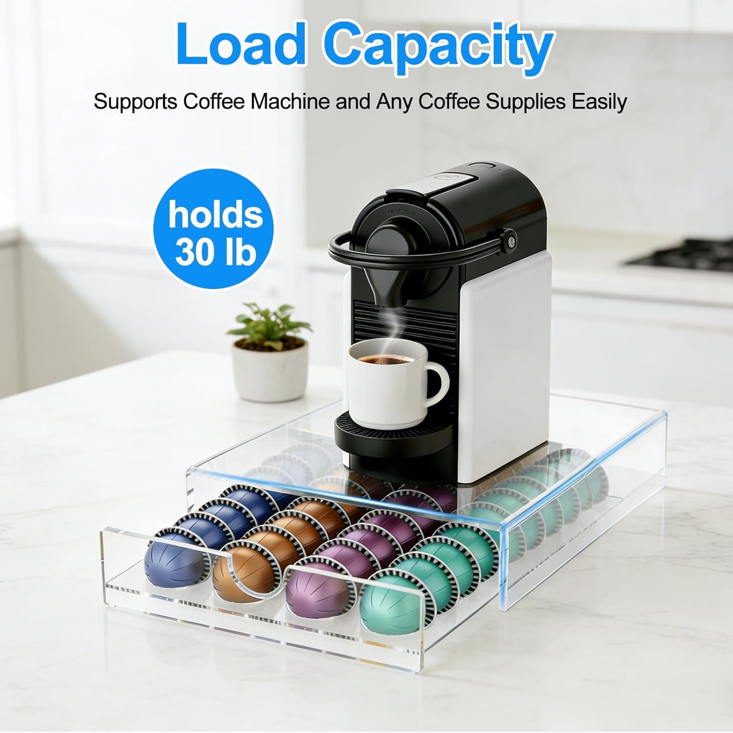 Cajón de Almacenamiento Transparente para Cápsulas de Café Nespresso Vertuo, Soporte para Cápsulas con Cajón Deslizante, Acrílico para Máquina de Café