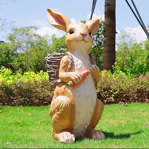 LONG-L Maceta de estatua de conejo de jardín al aire libre, maceta grande de resina para jardín, figura de animal, recipiente decorativo para
