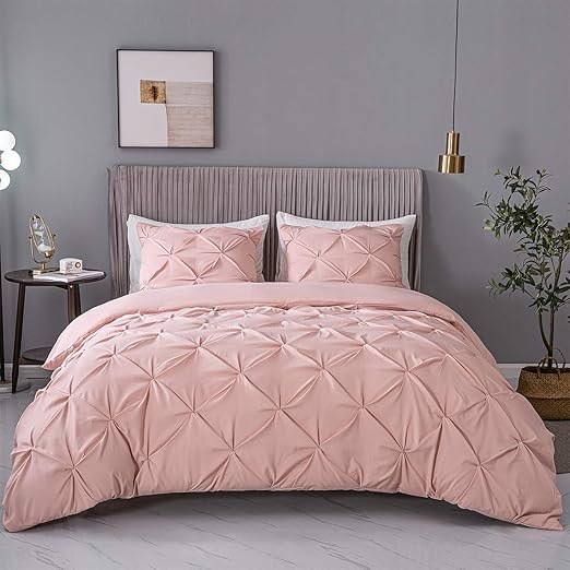 ASHLEYRIVER 3 Piece Pink Queen Duvet Cover Luxurious Pinch