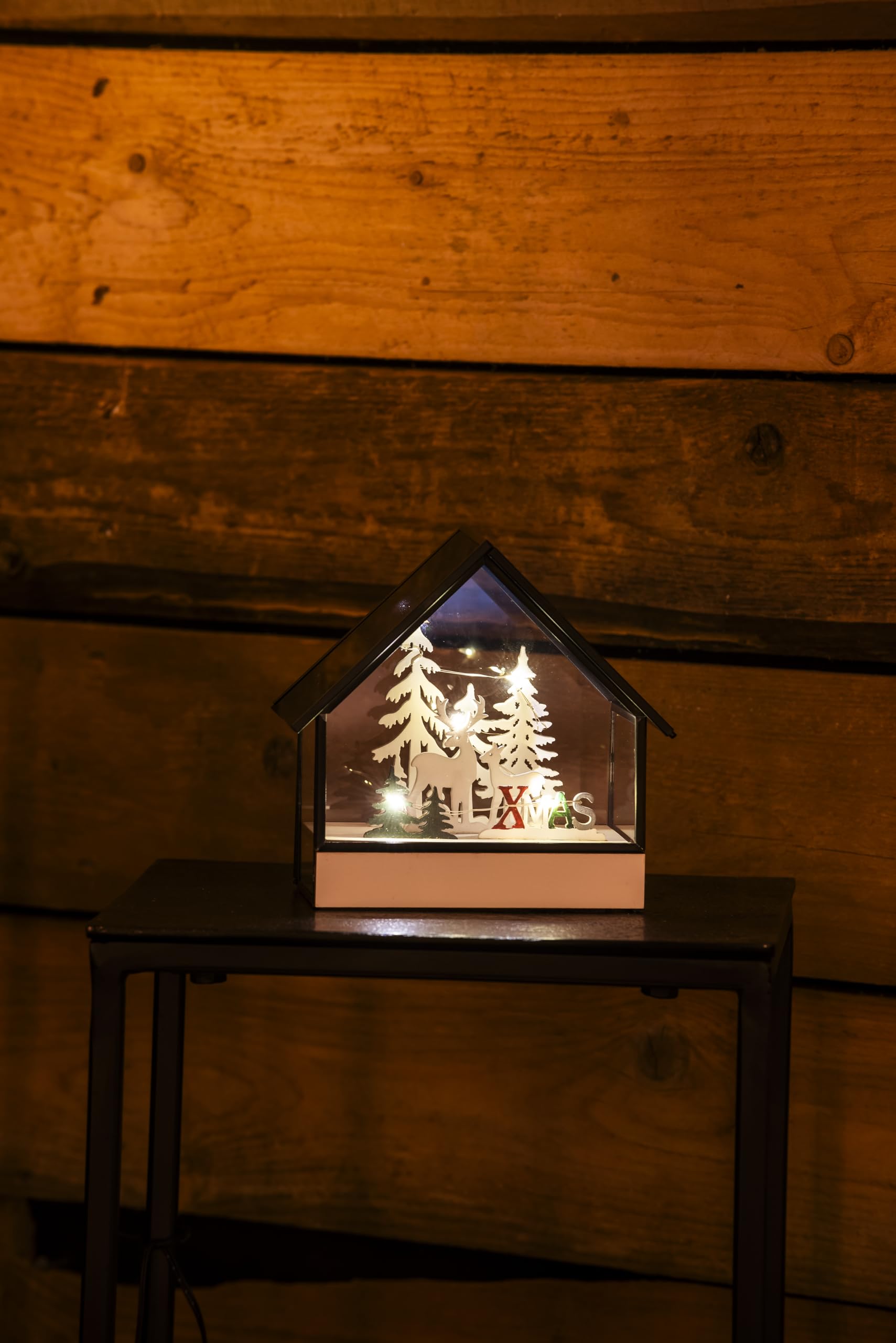 Konstsmide Elegant Glass Lantern with Wooden Base - 5 Warm White LEDs, Battery Operated, 6H Timer - Image 3