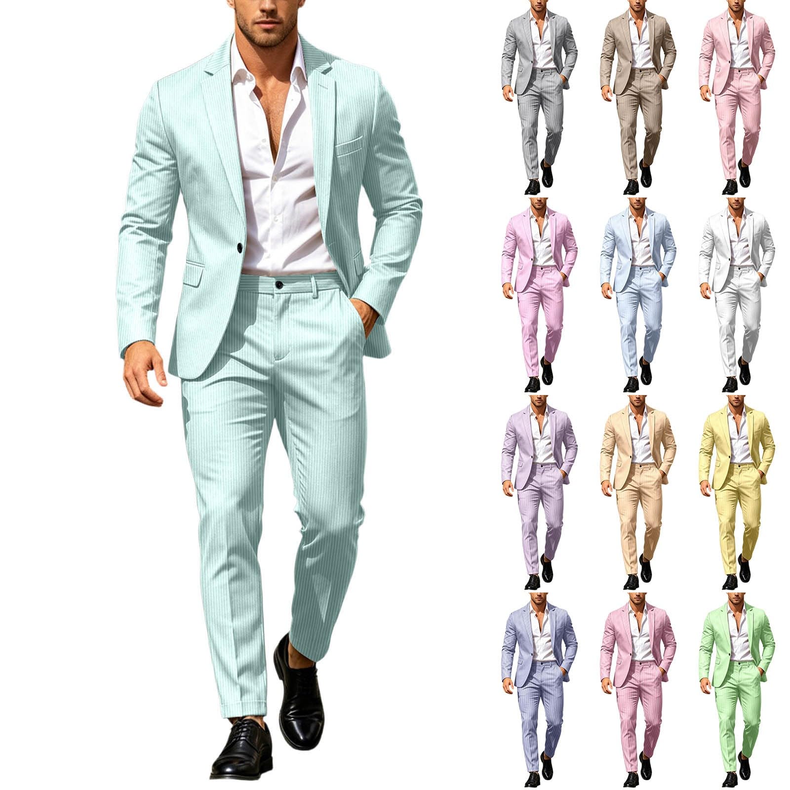 Traje Hombre Slim Fit 2 Piezas Chaqueta Elegante Pantalon Conjunto Evento Boda Business Fiesta Oficina Ceremonia Formal Moderno Smoking Clasico Casual Trabajo Verano Talla Grande A15