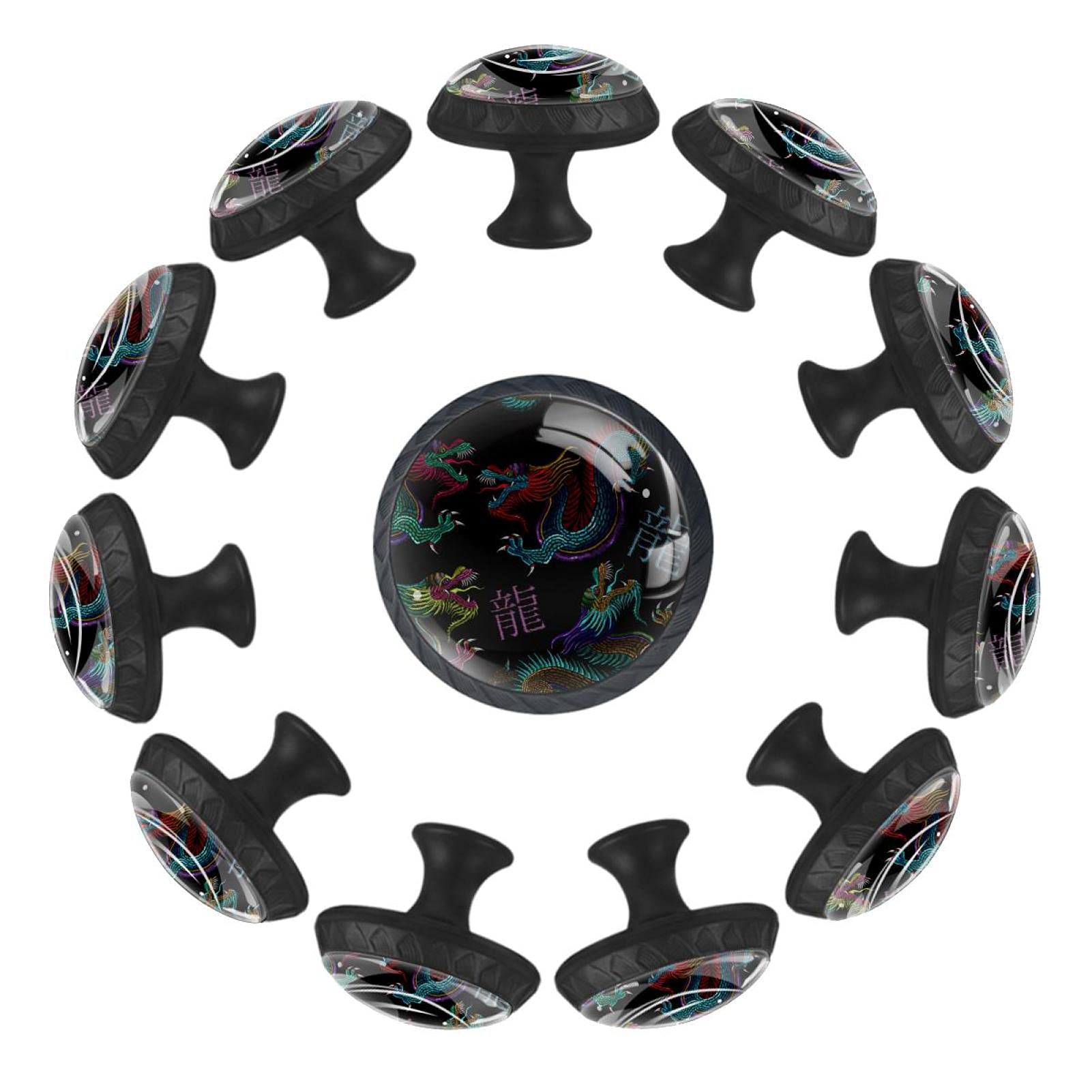 Boutons de tiroir dragon chinois 35mm lot de 12 pour commode et meuble de chambre