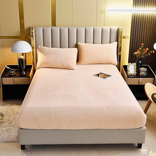 Miniatura 4 de LweiPsqLin Juego de sábanas de terciopelo, juego de sábanas de vellón con bolsillos extra profundos, sábana bajera de felpa cálida, sábana encimera