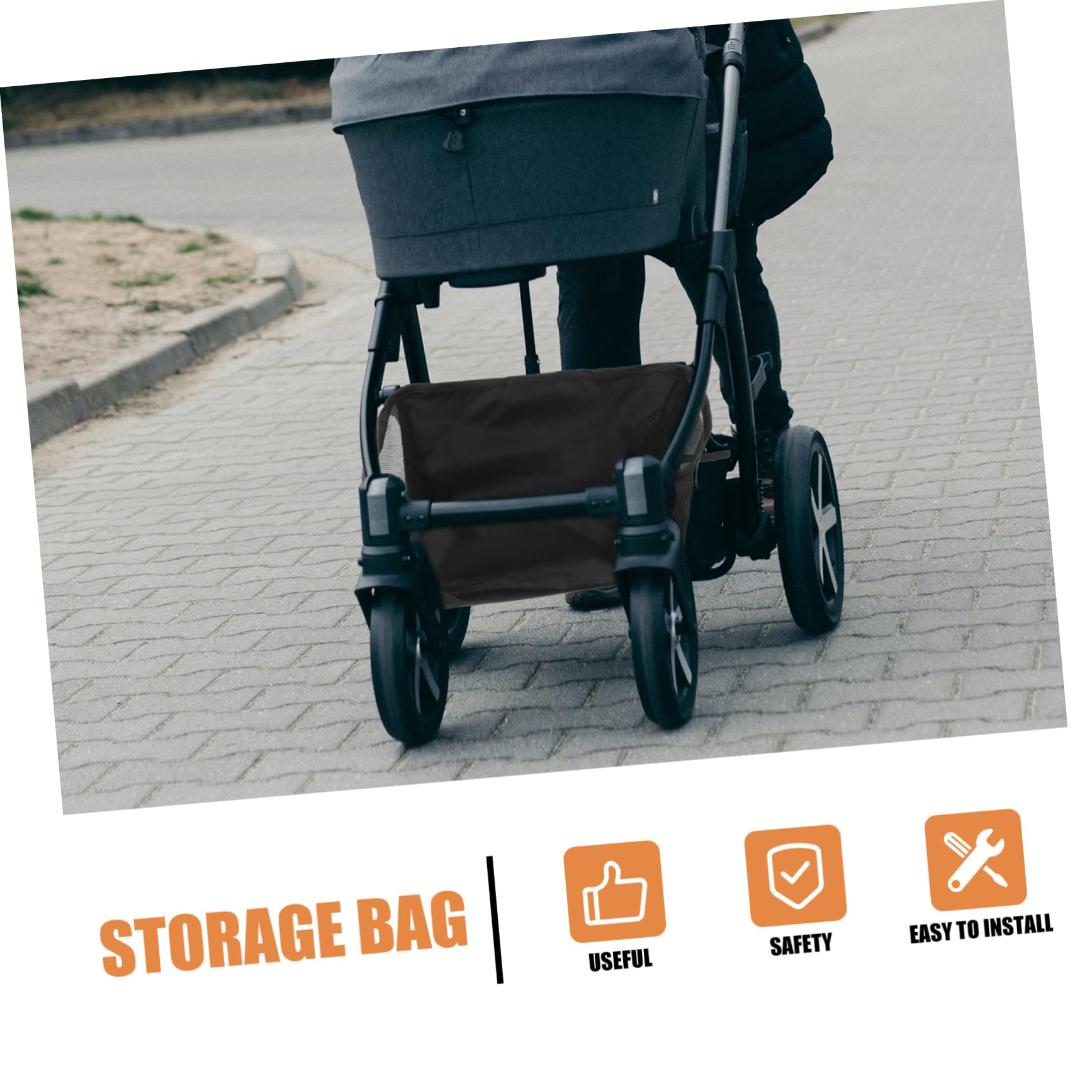 Cesto Portaoggetti per Passeggino Nero Oxford Resistente e Sicuro, Organizer di Fondo per Passeggini da Viaggio e Outdoor per Neogenitori