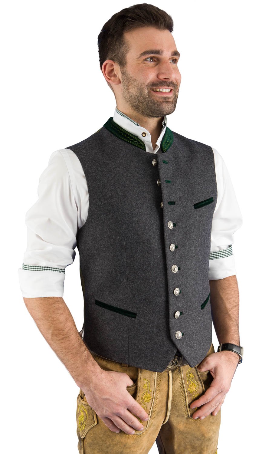 Trachtenweste Steigl 1-W-3217-1225 grau-grün ohne Ärmel, moderne Lodenweste für Herren mit Innentaschen, elegantes Gilet für Männer