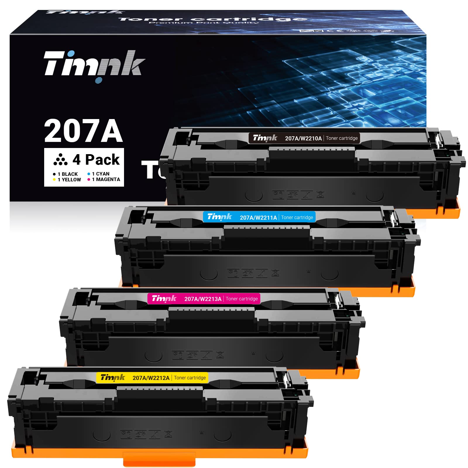 Timink Compatible Toner Cartridge Replacement for HP 207A 207X 207 for Color Laserjet Pro MFP M283fdw M255dw M282nw M283fdn M255nw W2210A W2211A W2212A W2213A W2210X Ink (4 Pack, No Chip)