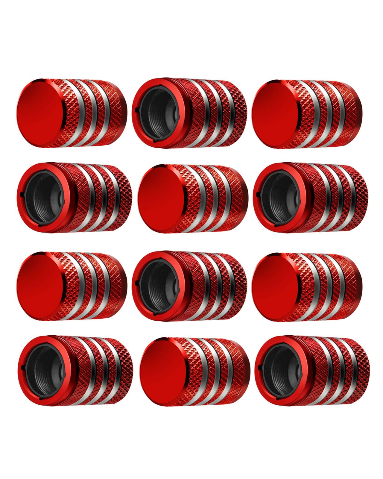 Tire Valve Stem Cap Cover - (12 Pack) Tire Air Caps Metal with Plastic Liner Corrosion Resistant Leak-Proof for Car Truck Motorcycle SUV and Bike Red