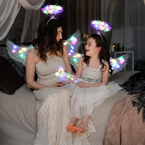 Miniatura 5 de Goenb Alas de ángel iluminadas, disfraz de ángel para mujeres, adultos, niñas, niños, alas de ángel y accesorios de halo para fiesta de Halloween