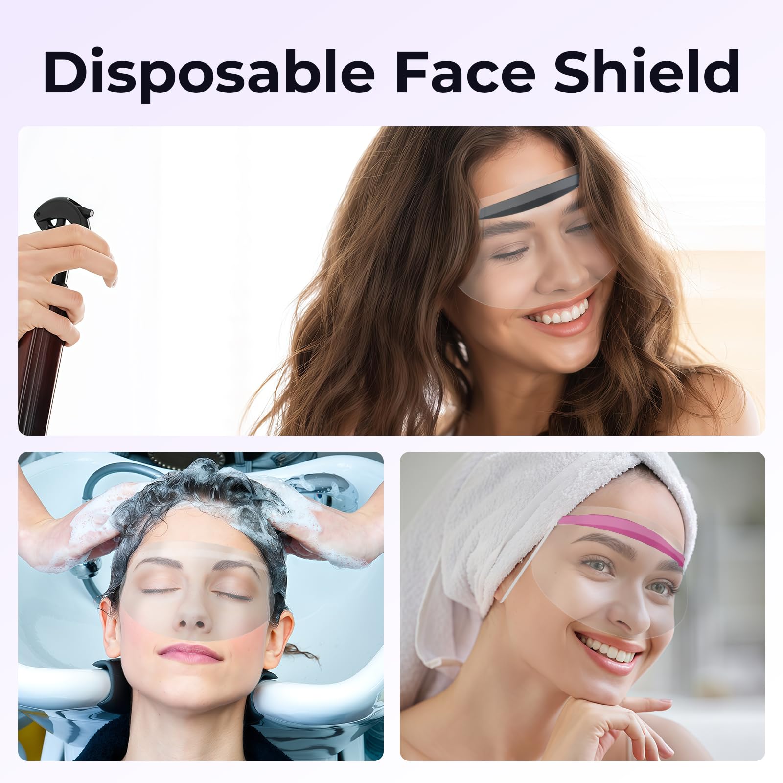 50 protectores faciales desechables con tira adhesiva, recortadora de flequillo transparente, protector de frente para el cabello, tinte para el cabello, suministros de peluquería