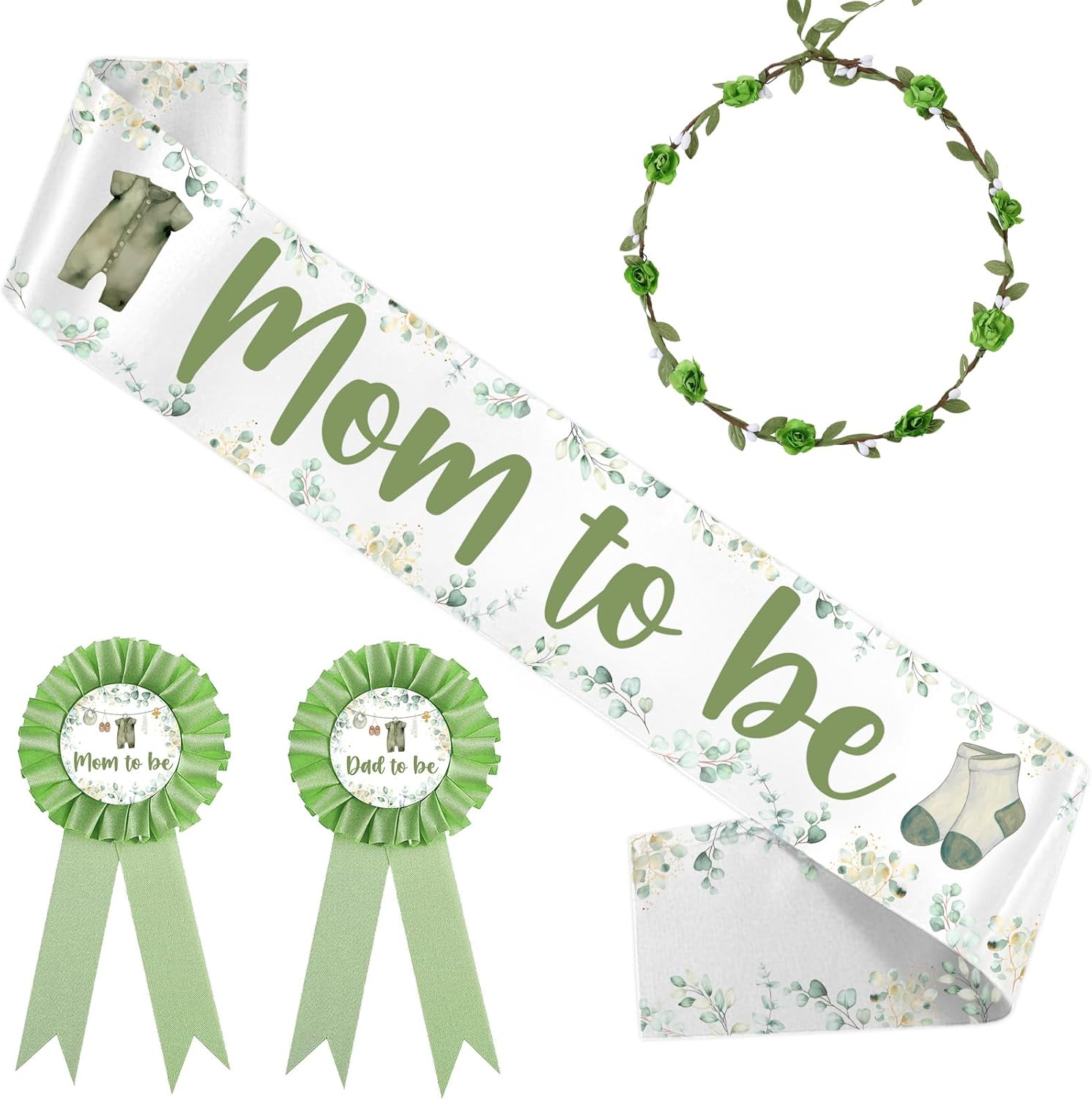 Blue Gingham Baby Shower Pins and Sash Set Blue Gingham Baby Shower Party Favor Set Mom To Be Satin Sash with Mom To Be Pin and Dad To Be Pin for Expecting Parents Gender Reveal Celebration