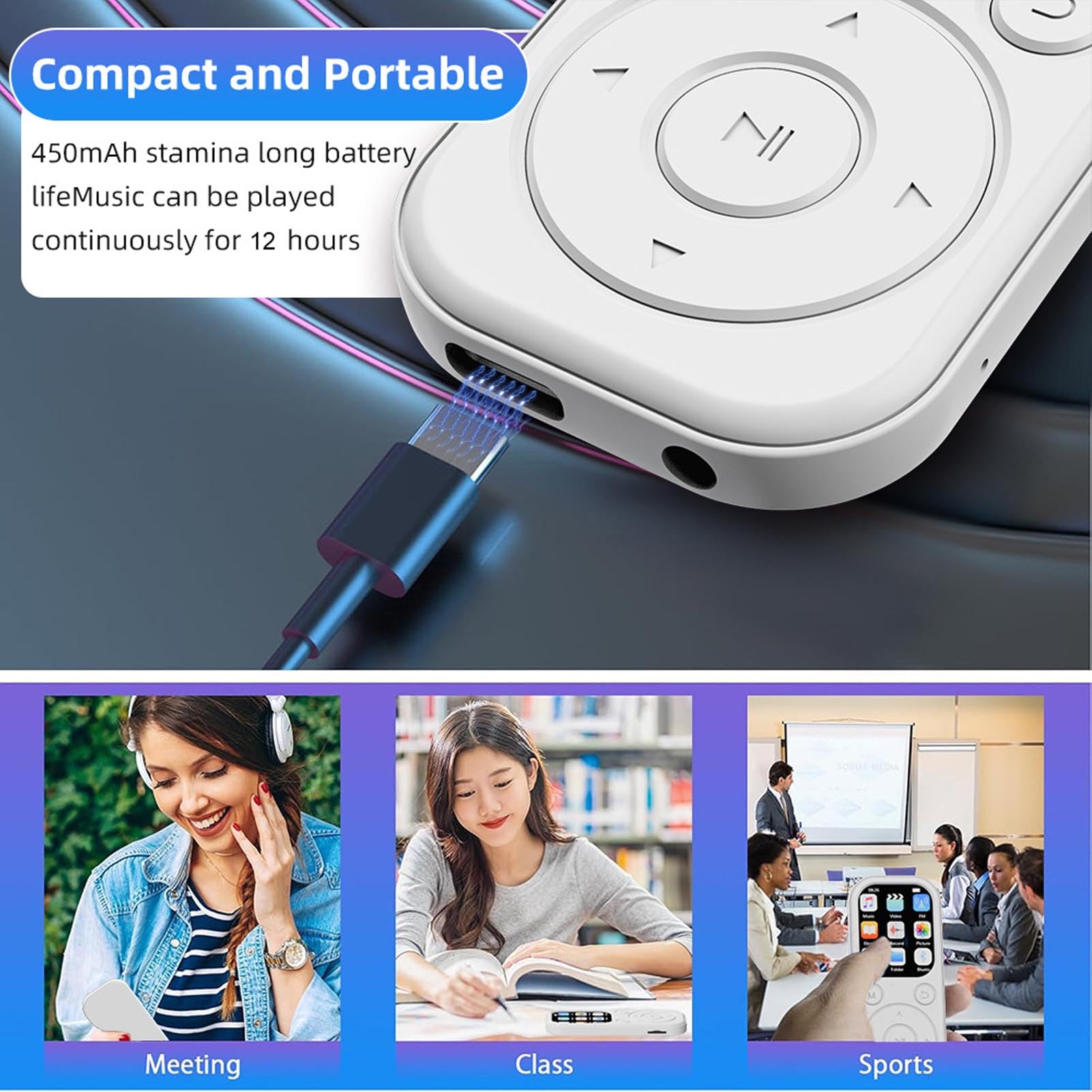 Odtwarzacz MP3 z Bluetooth 5.4, Przenośny Odtwarzacz Muzyki MP3 z Głośnikiem HiFi, Odtwarzanie Wideo, Radio FM, Czytnik Książek, Budzik, 48 Godzin Odtwarzania, Obsługuje do 128