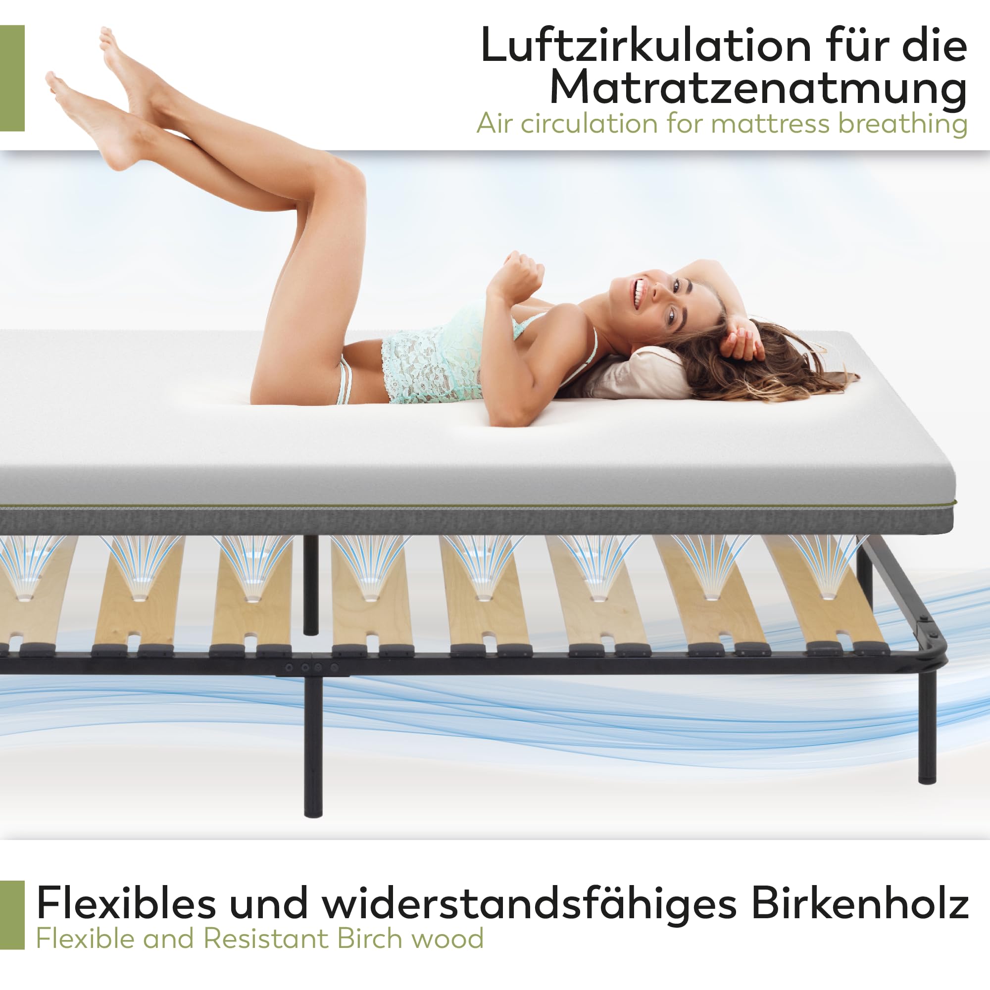 i-flair Metallbett Austen 140x200 cm – stabiles Bettgestell mit perforierten Latten aus Birkenholz für optimale Belüftung, Gästebett aus Metall mit 27 cm Stauraum, Doppelbett in schwarz