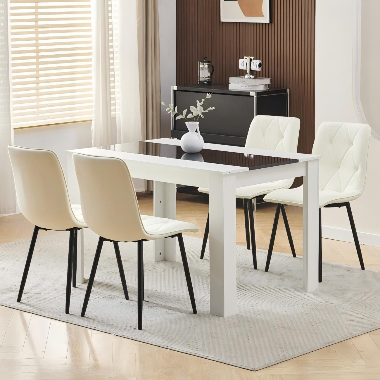 Homullel 120 cm Dining Table and 4 Chairs, 4 Seater Table and Chairs Set, Kitchen Dining Room Set for 4, Compact, Space Saving (Pu Diamond Lvory #5, 120cm, 4 Seats)