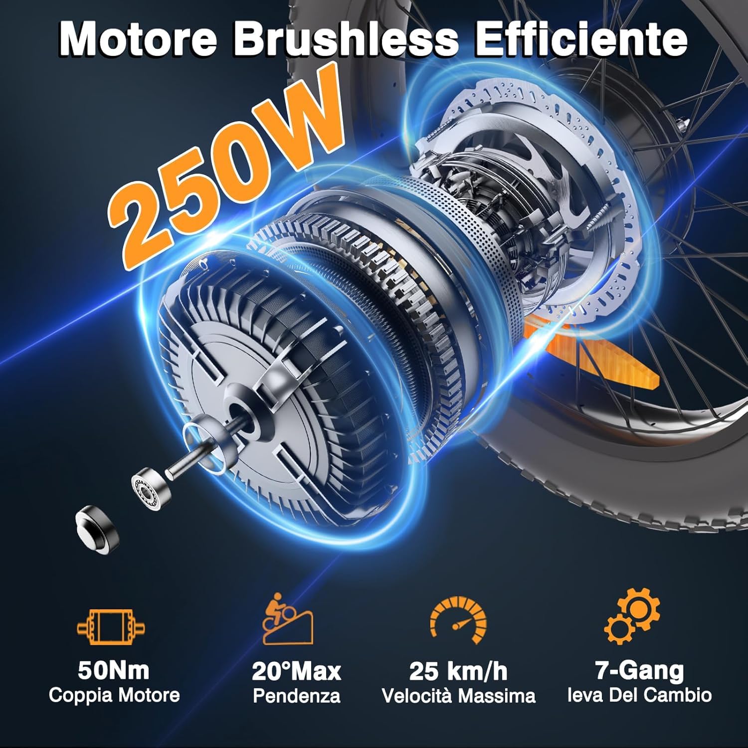 Bodywel F20 E-Bike Adulto 48V 15Ah Batteria 250W Motore 25 km/h, Bici Elettrica Fatbike 20 Pollici per Uomo e Donna, 7 Velocità, Display Smart APP, Freni a Disco 180mm, Portapacchi