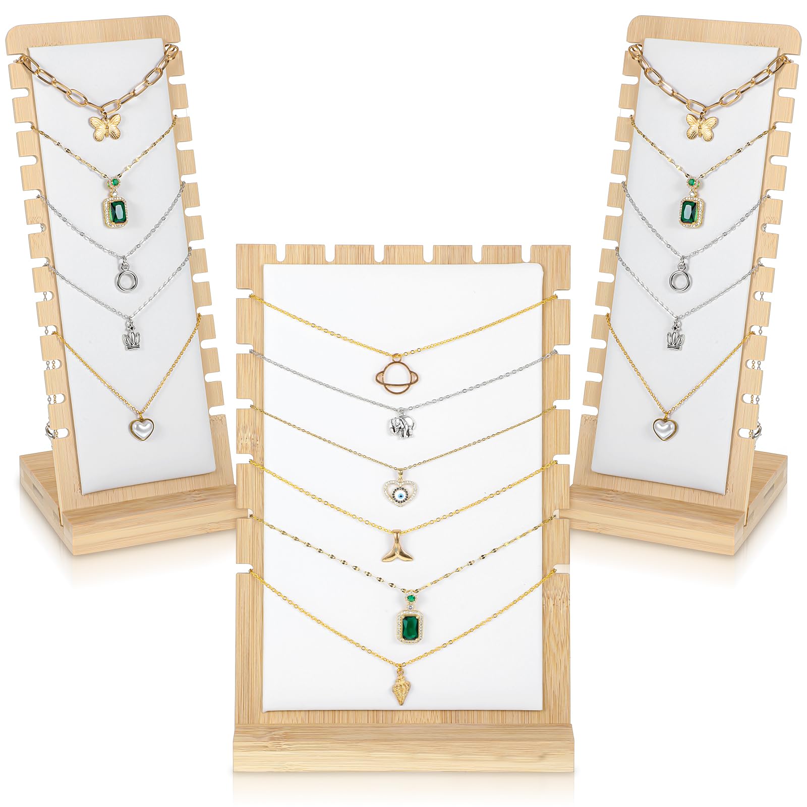 3 Pcs/Set Necklace Display Stand, Natural Bamboo Necklace Holder Stand Bracelets Pendant Chains Organizer Holder Jewelry Tabletop Display Boards Jewelry Display for Vendors Jewelry Shop Dressing Table