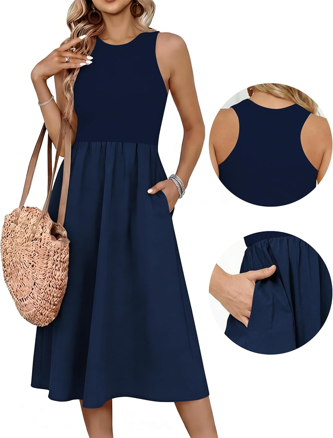 Naggoo Women's Sleeveless Dress Summer Casual Flowy Sundress Knit Tank Top Racerback Midi Dresses Pockets - Image 5