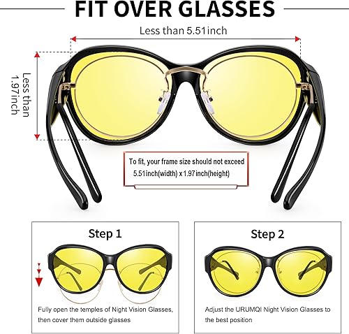 Miniatura 4 de URUMQI Night Vision Glasses Fit Over Glasses for Women, Anti Glare Night Time Driving Glasses Yellow Lens