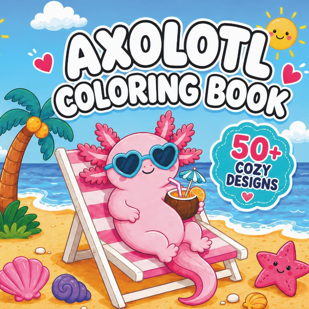 Axolotl Coloring Book: 50+ Cozy and Super Cute Designs for Axolotl Lovers - Toddlers, Kids and Even Teens (Cozy Coloring Adventures)